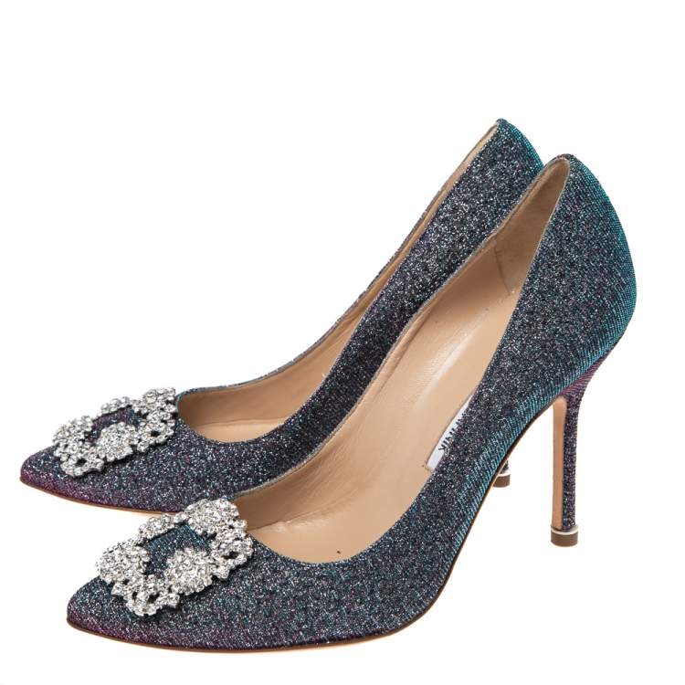 Pre Owned Manolo Blahnik Multicolor Lurex Fabric Hangisi Pumps Size 36.5