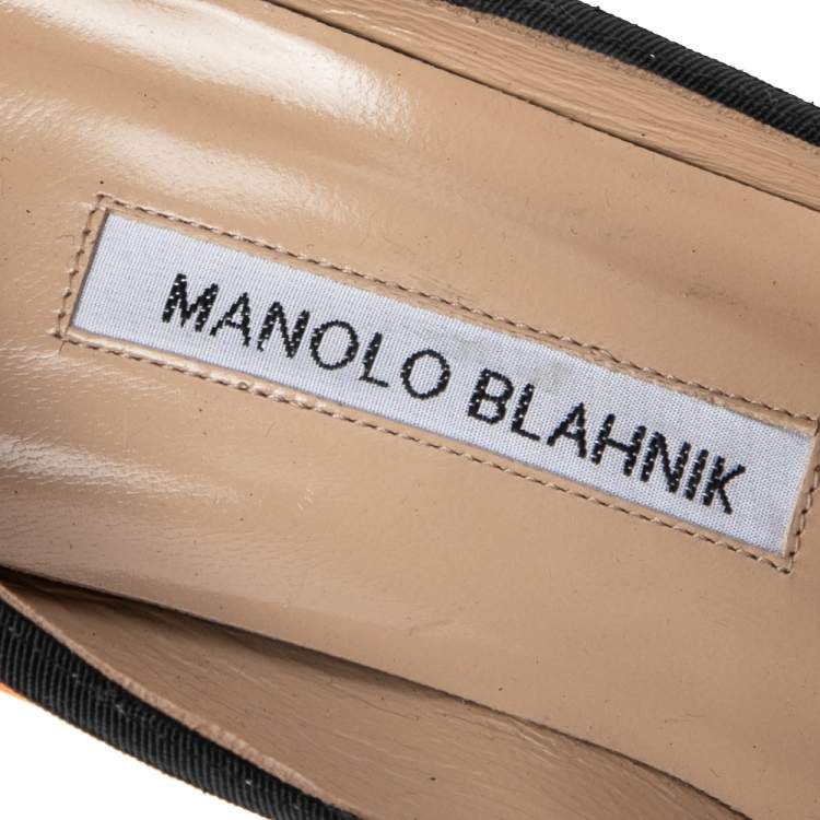 Pre Owned Manolo Blahnik Orange/Black Satin Gotrian Crystal Embellished Pumps Size 36.5
