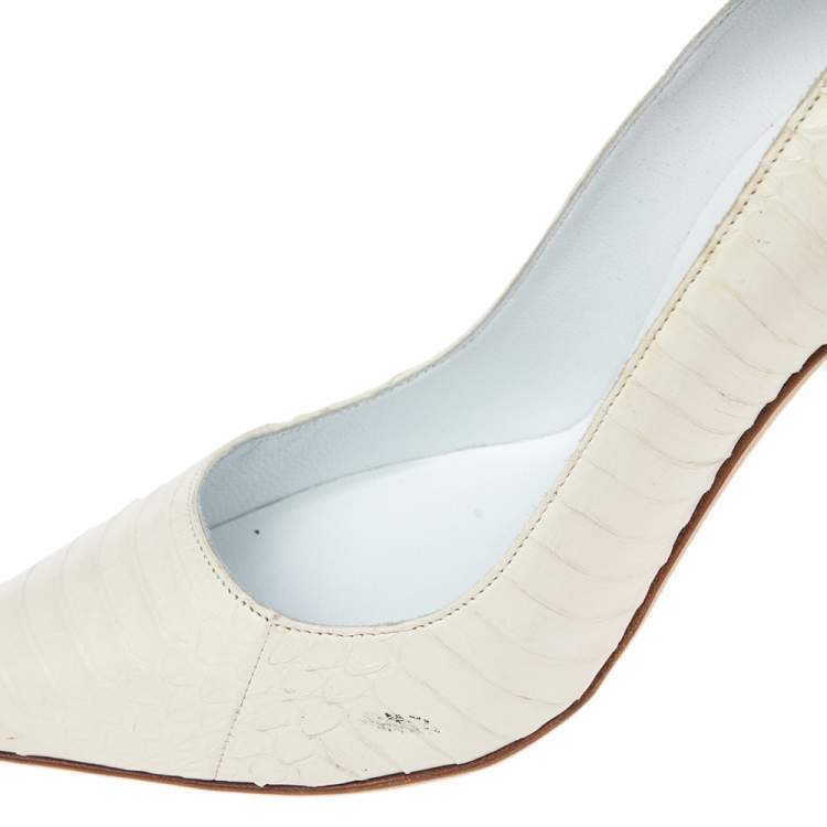 Pre Owned Manolo Blahnik White Python Leather BB Pointed Toe Pumps Size 36