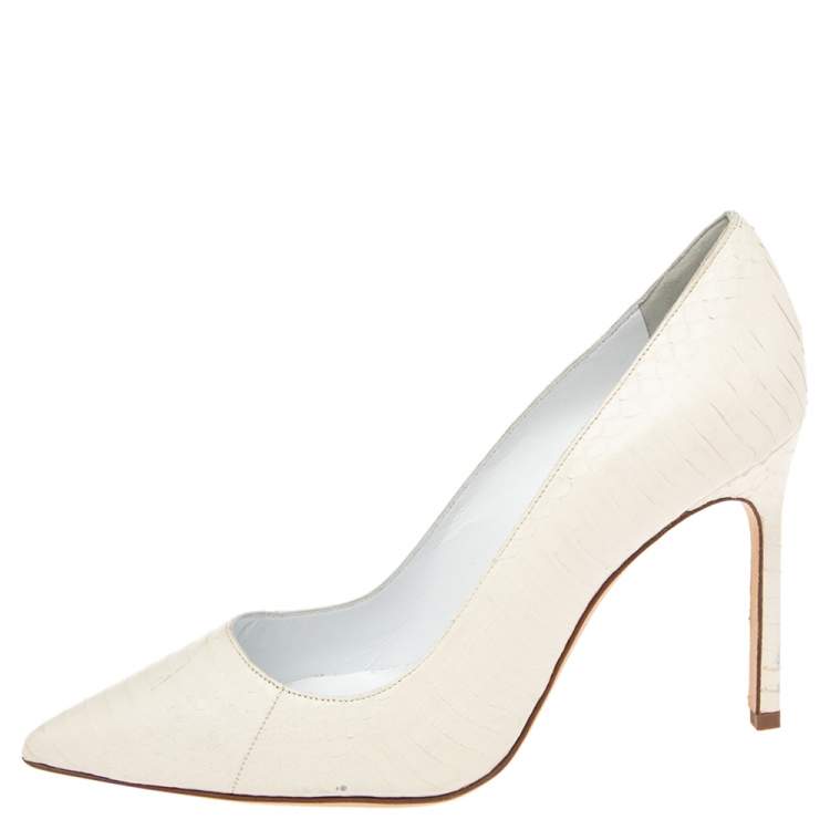 Manolo Blahnik White Python Leather BB Pointed Toe Pumps Size 36