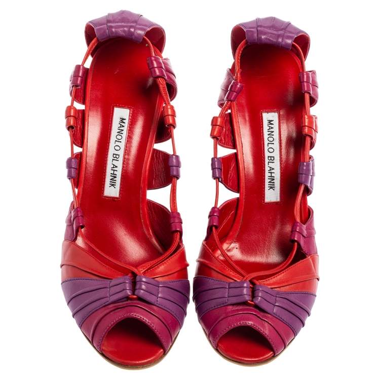 Pre Owned Manolo Blahnik Tricolor Leather Natuk Pumps Size 39.5