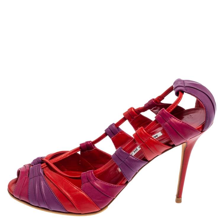 Pre Owned Manolo Blahnik Tricolor Leather Natuk Pumps Size 39.5