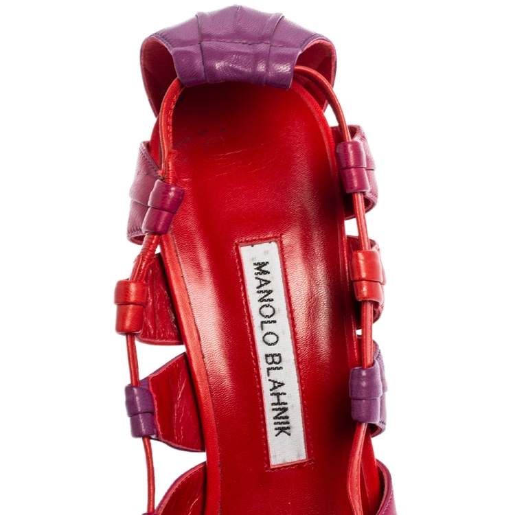 Pre Owned Manolo Blahnik Tricolor Leather Natuk Pumps Size 39.5