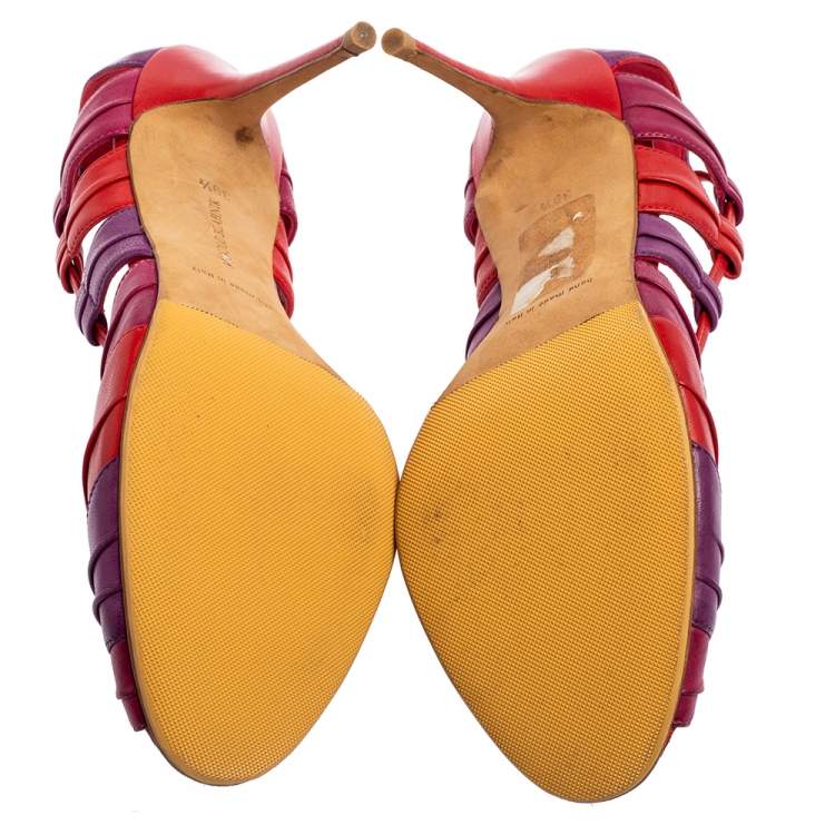 Pre Owned Manolo Blahnik Tricolor Leather Natuk Pumps Size 39.5