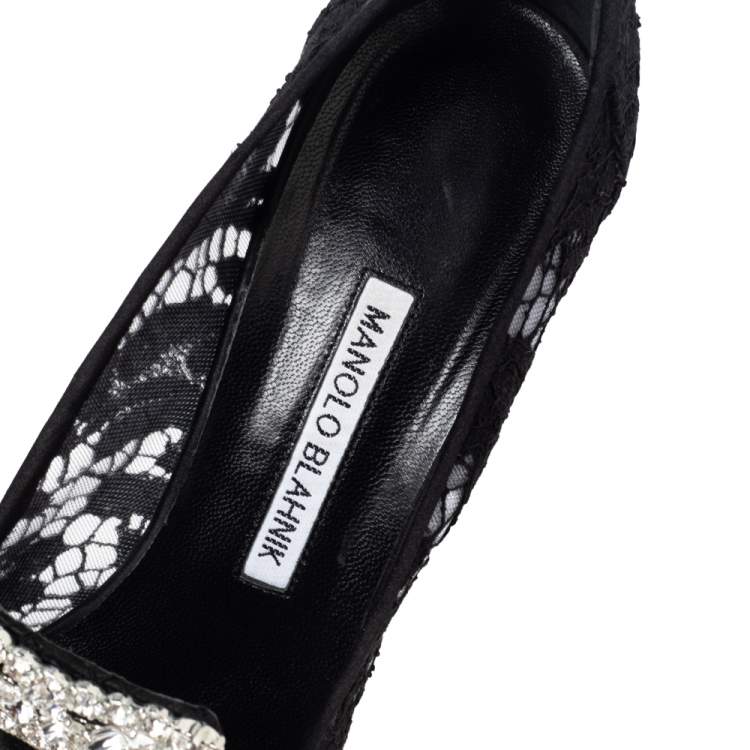 Pre Owned Manolo Blahnik Black Lace Borlak Pumps Size 39.5