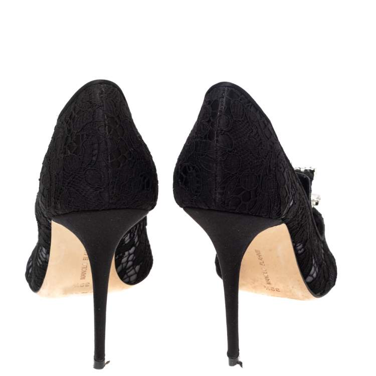 Pre Owned Manolo Blahnik Black Lace Borlak Pumps Size 39.5