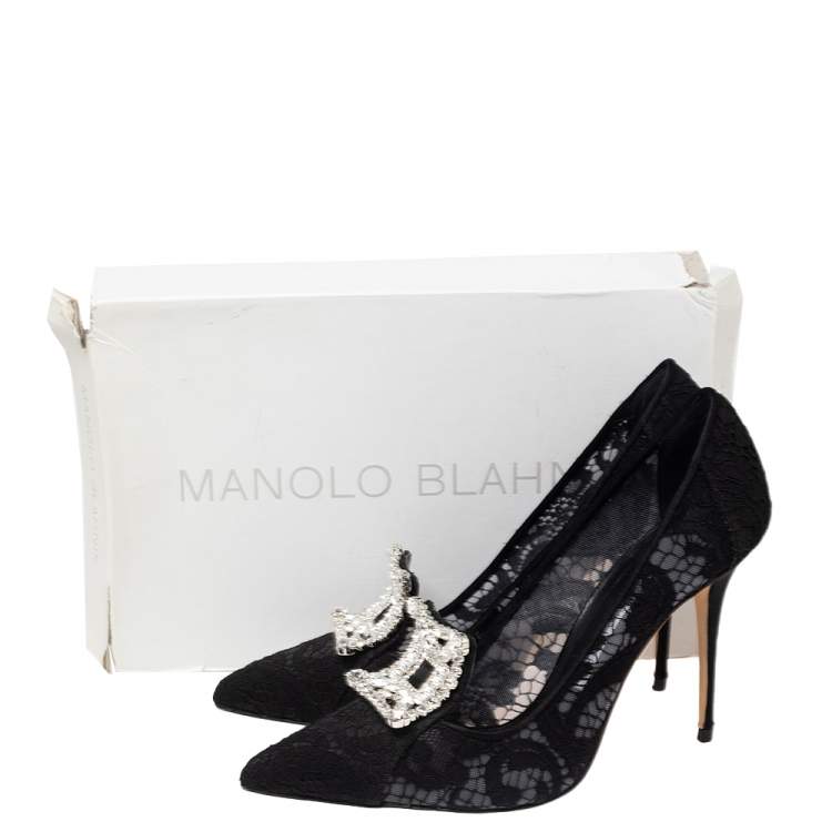Pre Owned Manolo Blahnik Black Lace Borlak Pumps Size 39.5
