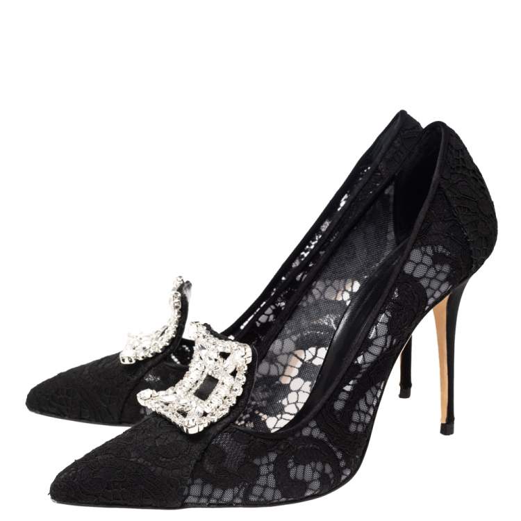 Pre Owned Manolo Blahnik Black Lace Borlak Pumps Size 39.5
