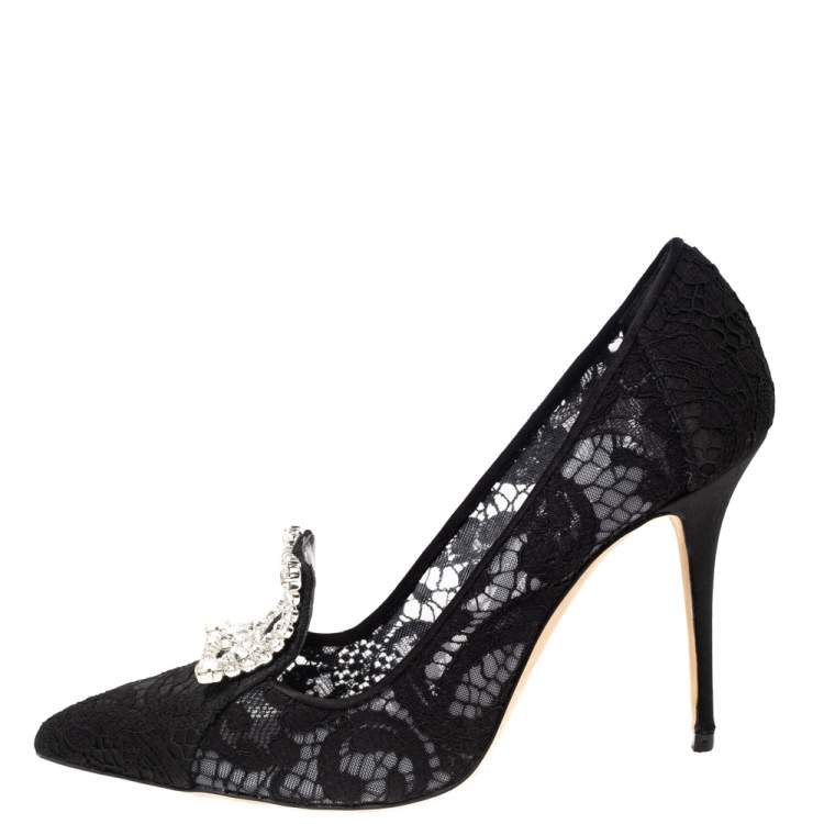 Pre Owned Manolo Blahnik Black Lace Borlak Pumps Size 39.5