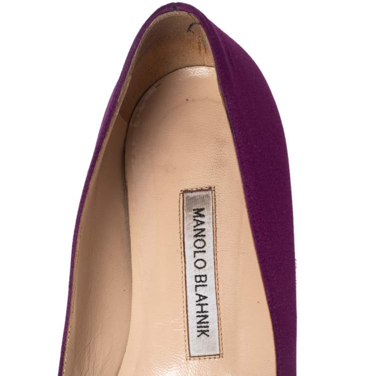 Pre Owned Manolo Blahnik Purple Satin Hangisi Ballet Flats Size 38