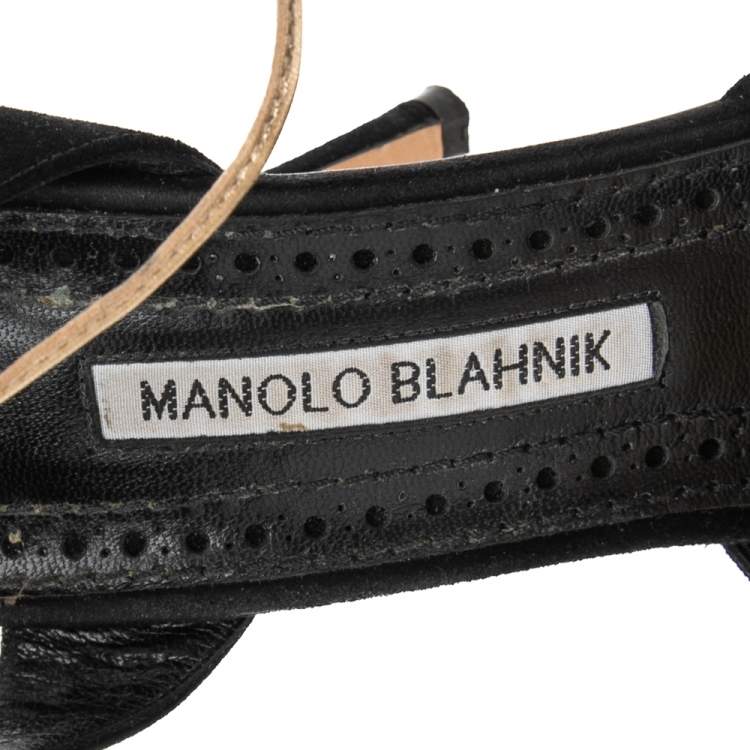 Pre Owned Manolo Blahnik Black Suede Pointed Toe Ankle Tie Sandals Size 39