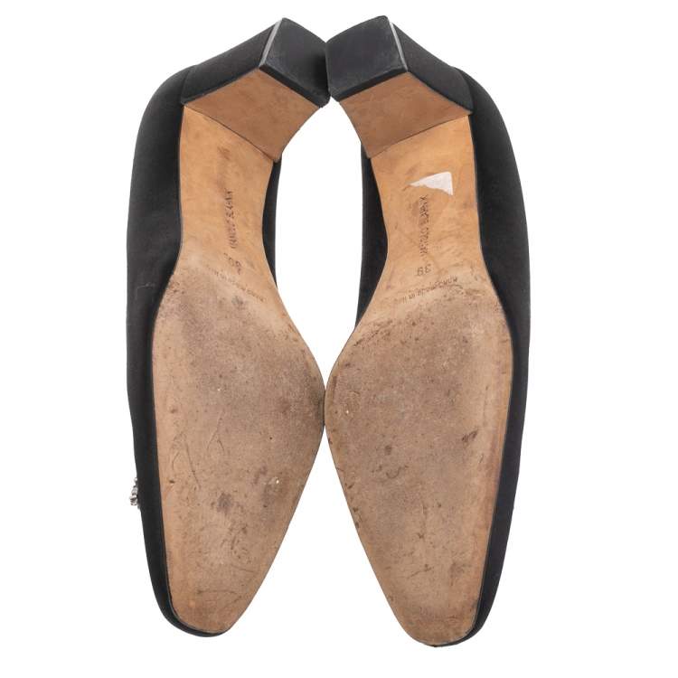 Pre Owned Manolo Blahnik Black Satin Okkava Crystal Embellished Pumps Size 39