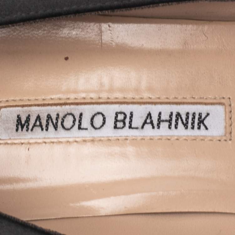 Pre Owned Manolo Blahnik Black Satin Okkava Crystal Embellished Pumps Size 39