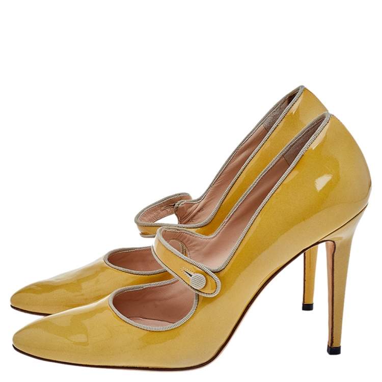 Pre Owned Manolo Blahnik Yellow Patent Leather Mary Jane Pumps Size 39