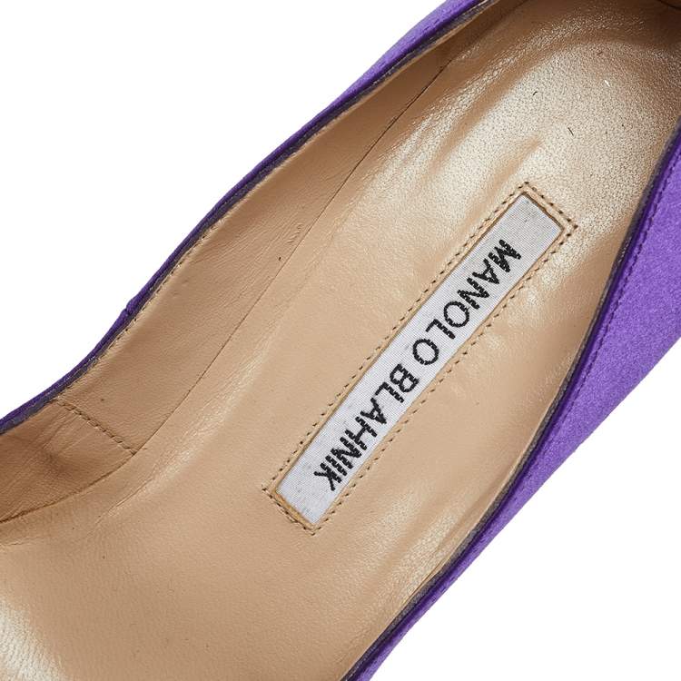 Pre Owned Manolo Blahnik Purple Satin Hangisi Crystal Embellished Pointed Toe Pumps Size 37