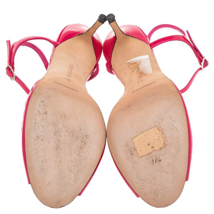 Pre Owned Manolo Blahnik Pink Patent Leather Cutout Strappy Sandals Size 39