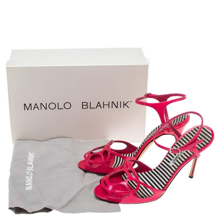 Pre Owned Manolo Blahnik Pink Patent Leather Cutout Strappy Sandals Size 39