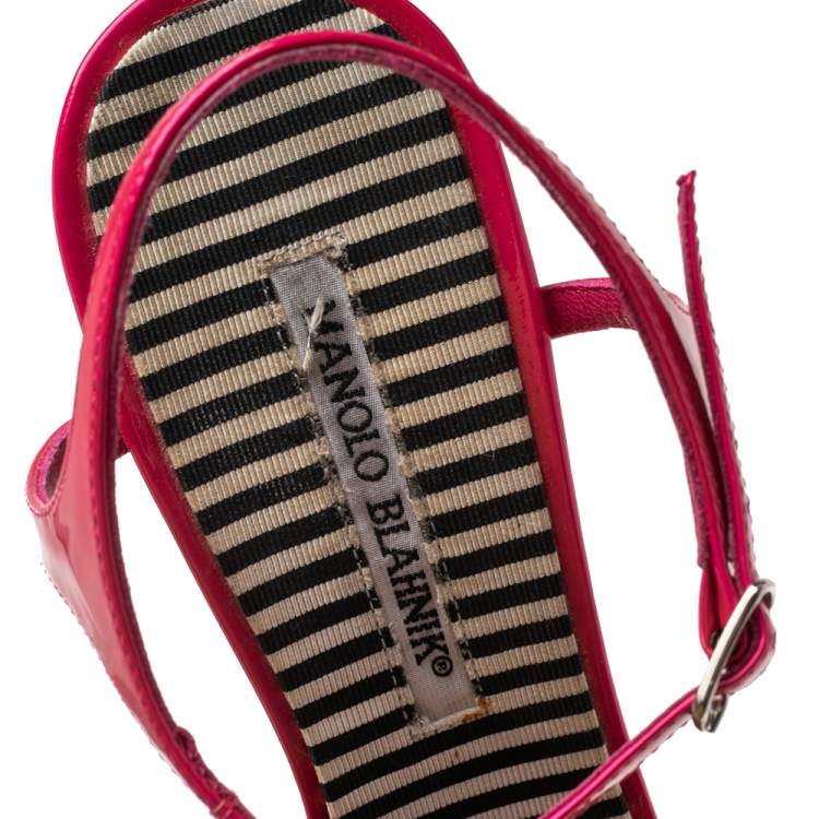 Pre Owned Manolo Blahnik Pink Patent Leather Cutout Strappy Sandals Size 39