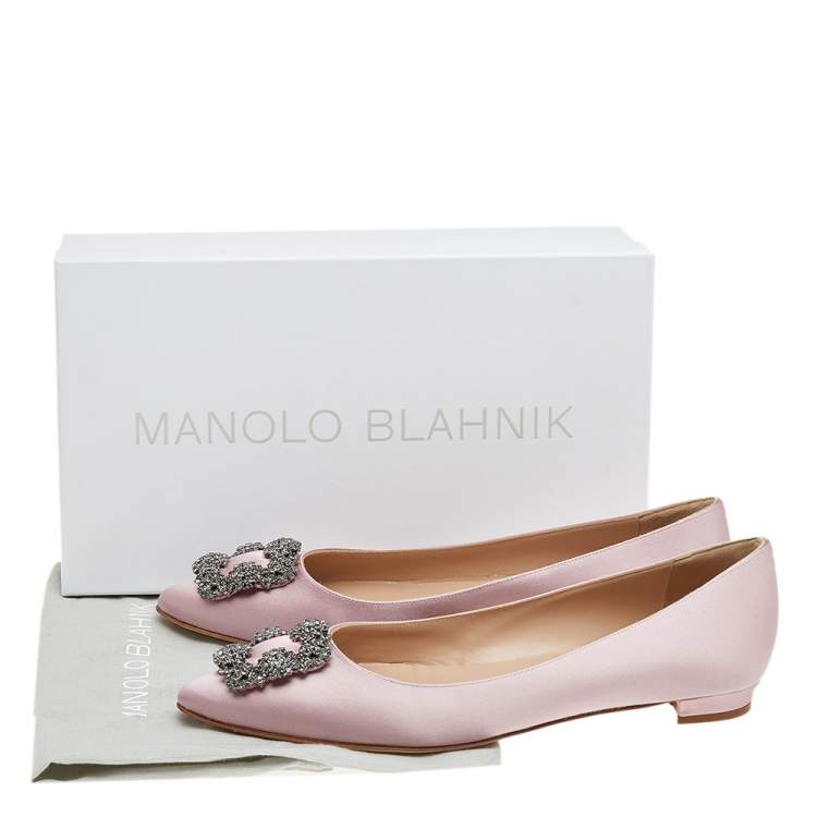 Pre Owned Manolo Blahnik Pink Satin Hangisi Flats Size 39