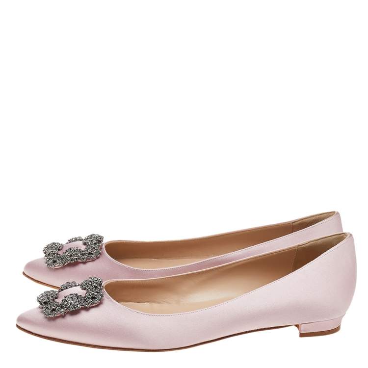 Pre Owned Manolo Blahnik Pink Satin Hangisi Flats Size 39