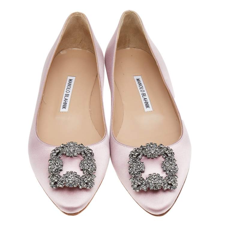 Pre Owned Manolo Blahnik Pink Satin Hangisi Flats Size 39