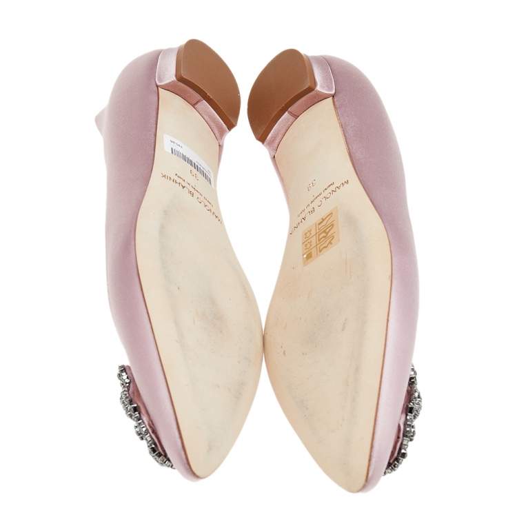 Pre Owned Manolo Blahnik Pink Satin Hangisi Flats Size 39