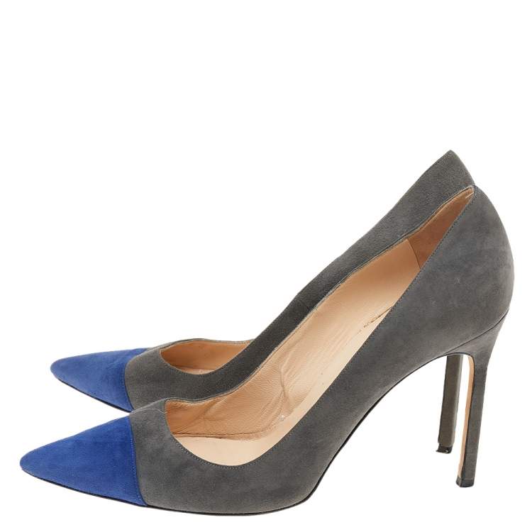 Pre Owned Manolo Blahnik Grey/Blue Suede Pointed Toe Pumps Size 40