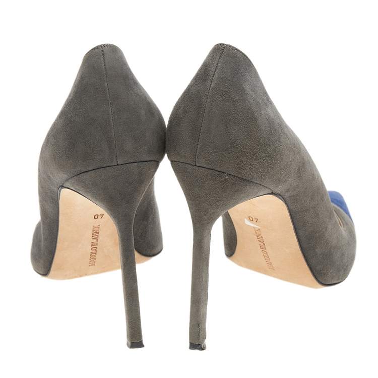 Pre Owned Manolo Blahnik Grey/Blue Suede Pointed Toe Pumps Size 40