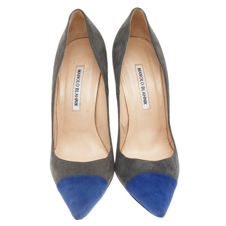 Pre Owned Manolo Blahnik Grey/Blue Suede Pointed Toe Pumps Size 40