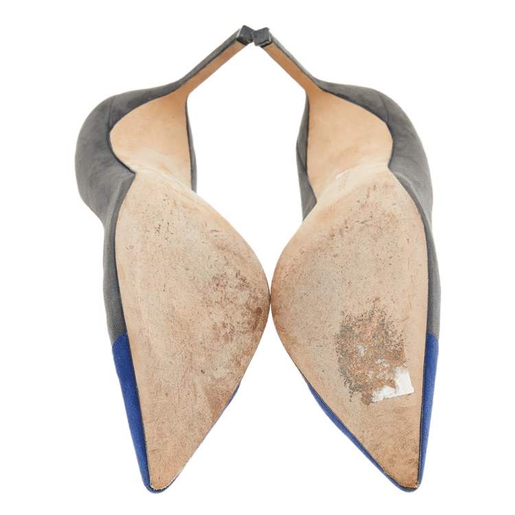 Pre Owned Manolo Blahnik Grey/Blue Suede Pointed Toe Pumps Size 40