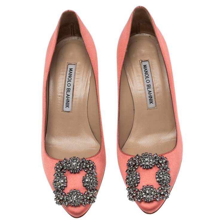 Pre Owned Manolo Blahnik Pink  Satin Hangisi Pumps Size 35.5
