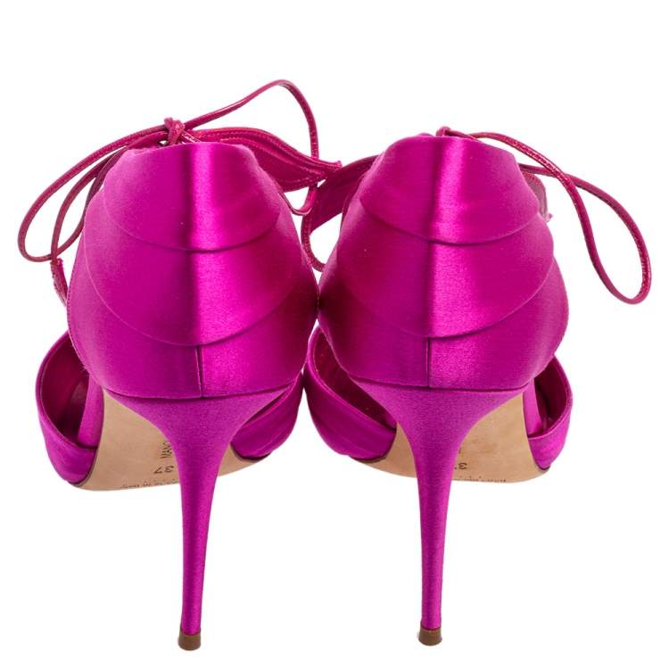 Pre Owned Manolo Blahnik Fuchsia Satin Reya Pumps Size 37
