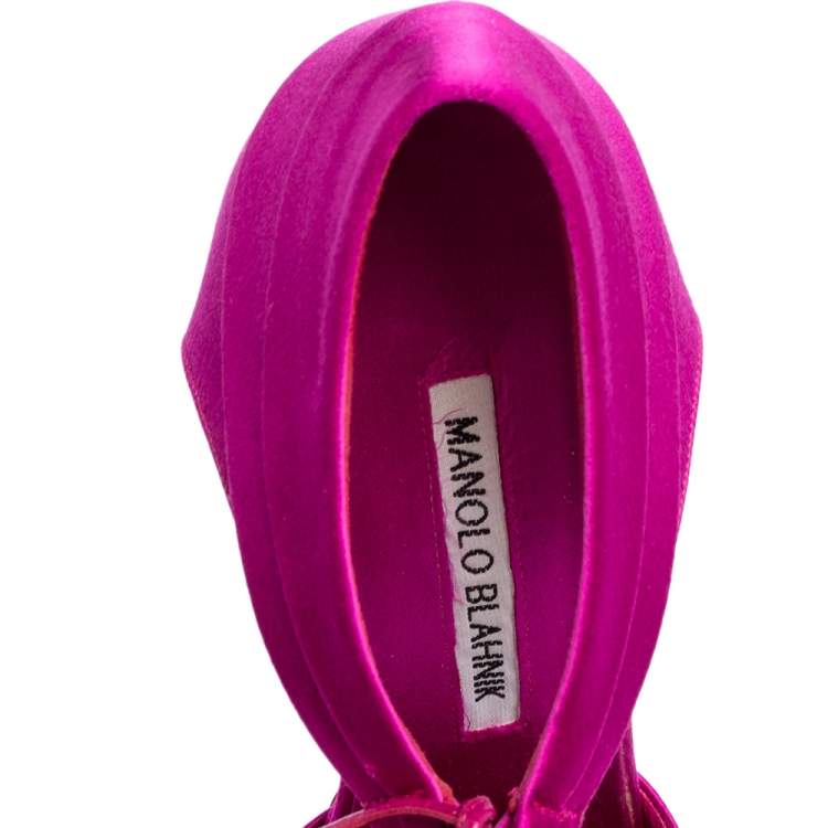 Pre Owned Manolo Blahnik Fuchsia Satin Reya Pumps Size 37