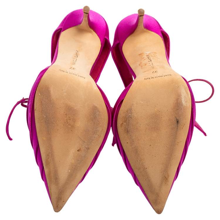 Pre Owned Manolo Blahnik Fuchsia Satin Reya Pumps Size 37