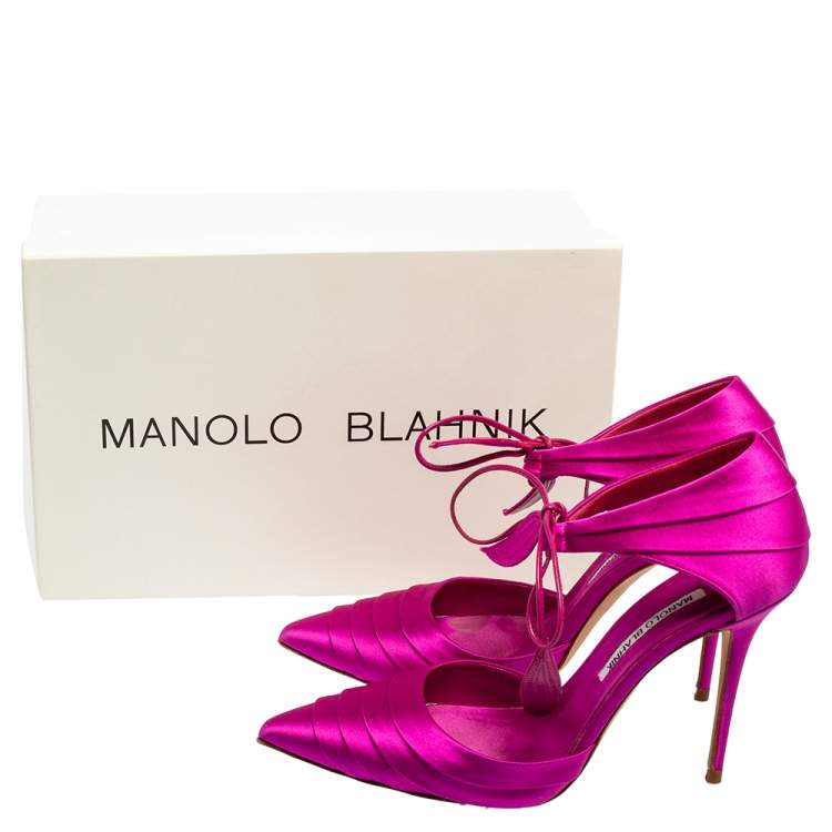 Pre Owned Manolo Blahnik Fuchsia Satin Reya Pumps Size 37