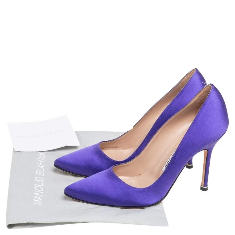 Pre Owned Manolo Blahnik Purple Satin BB Pointed Toe Pumps Size 37