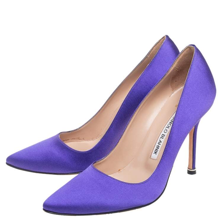 Pre Owned Manolo Blahnik Purple Satin BB Pointed Toe Pumps Size 37
