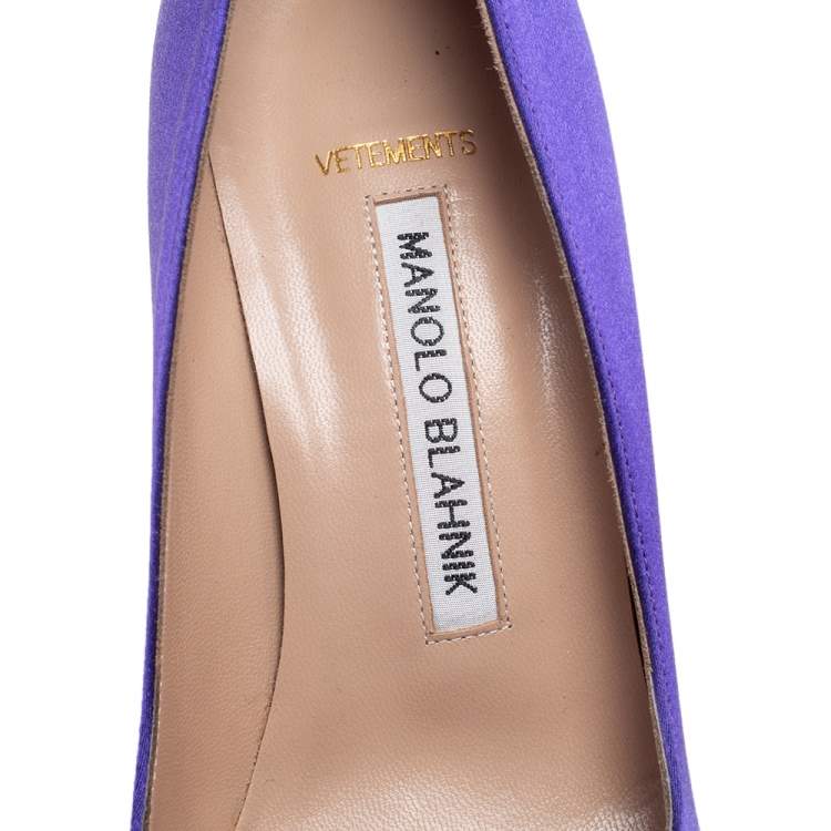 Pre Owned Manolo Blahnik Purple Satin BB Pointed Toe Pumps Size 37