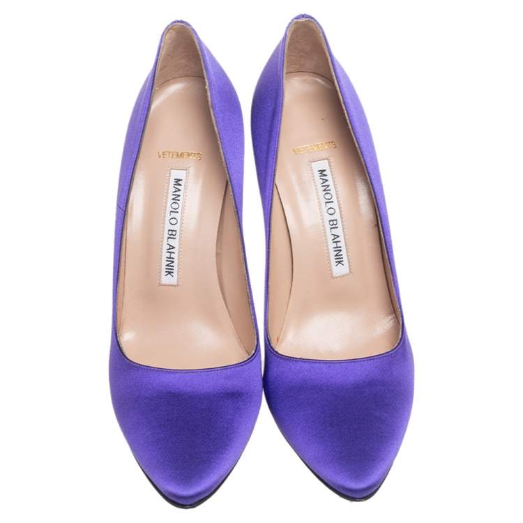 Pre Owned Manolo Blahnik Purple Satin BB Pointed Toe Pumps Size 37