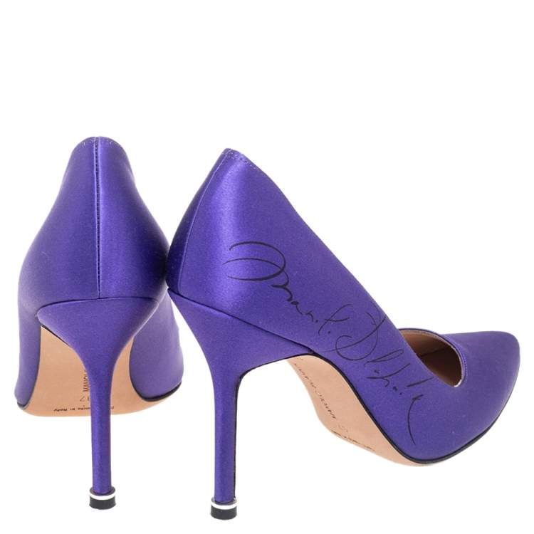 Pre Owned Manolo Blahnik Purple Satin BB Pointed Toe Pumps Size 37