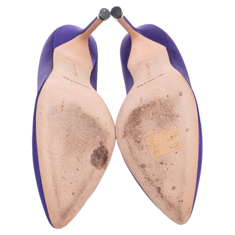 Pre Owned Manolo Blahnik Purple Satin BB Pointed Toe Pumps Size 37