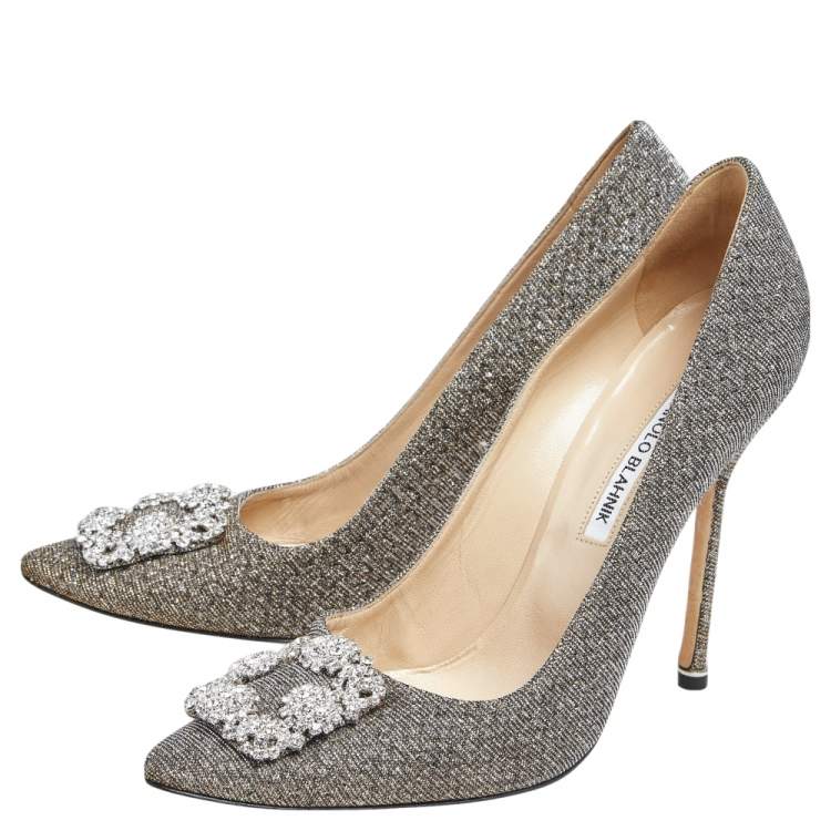 Pre Owned Manolo Blahnik Gold/Silver Lurex Hangisi Pointed-Toe Pumps Size 40