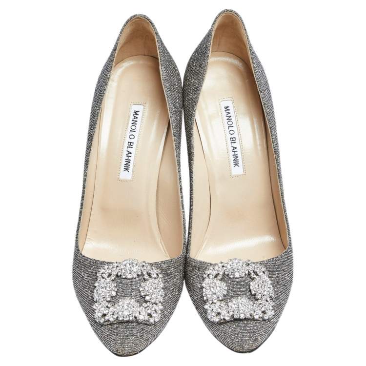 Pre Owned Manolo Blahnik Gold/Silver Lurex Hangisi Pointed-Toe Pumps Size 40
