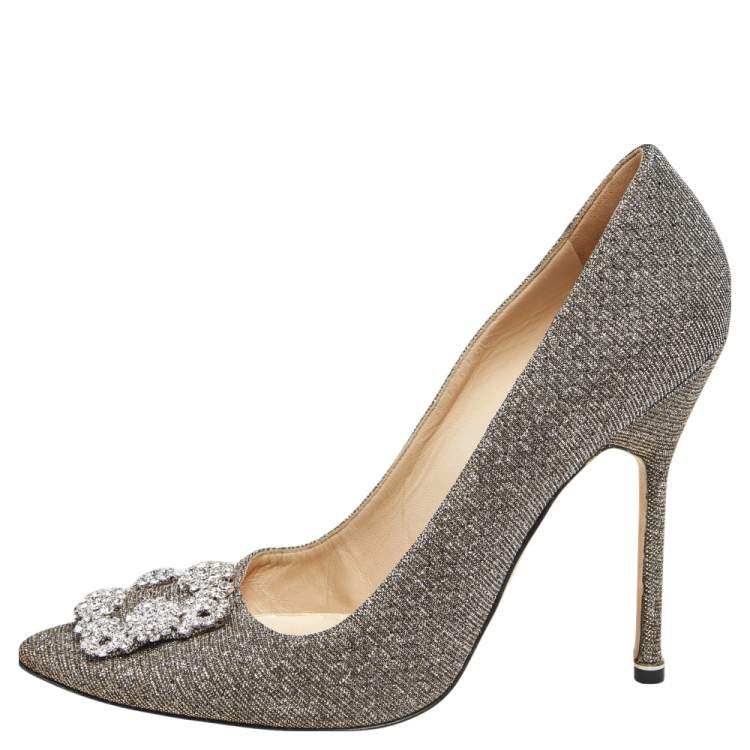Pre Owned Manolo Blahnik Gold/Silver Lurex Hangisi Pointed-Toe Pumps Size 40