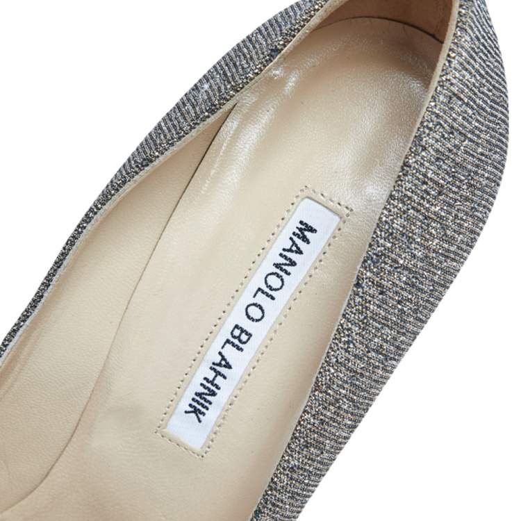 Pre Owned Manolo Blahnik Gold/Silver Lurex Hangisi Pointed-Toe Pumps Size 40