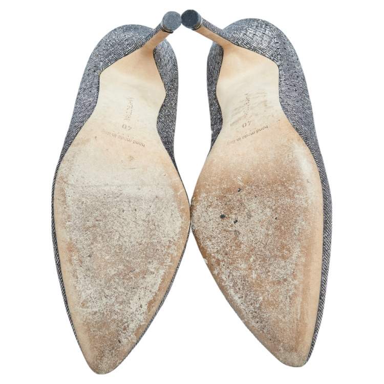 Pre Owned Manolo Blahnik Gold/Silver Lurex Hangisi Pointed-Toe Pumps Size 40