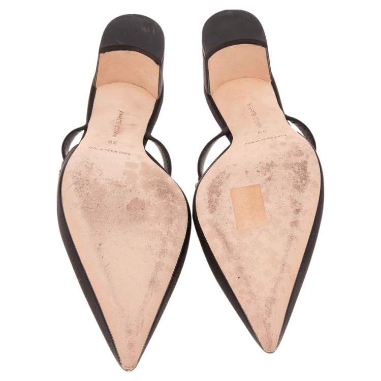 Pre Owned Manolo Blahnik Black Satin Sky Crystal Embellished Mules Size 39