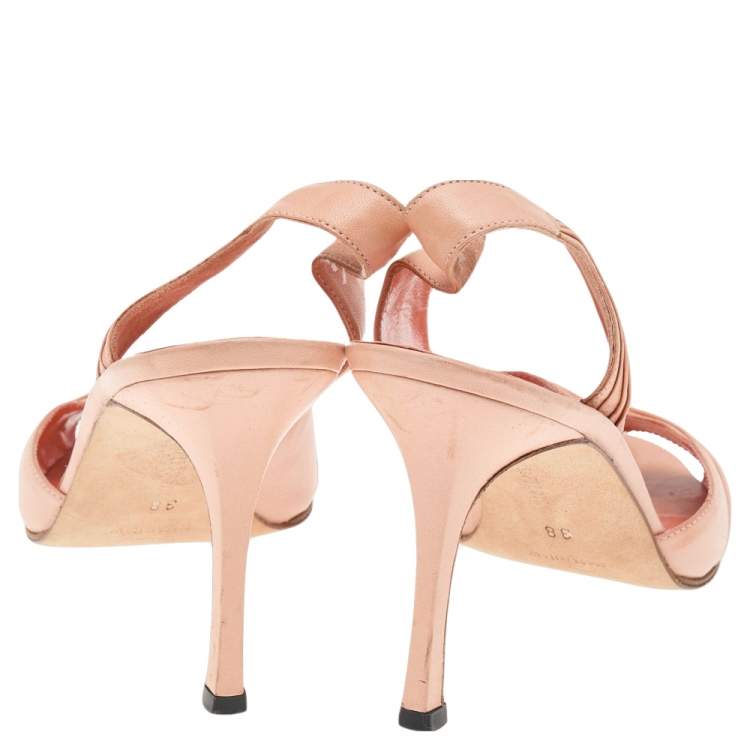 Pre Owned Manolo Blahnik Peach Leather Peep Toe D'orsay Slingback Sandals Size 38