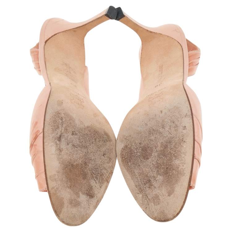 Pre Owned Manolo Blahnik Peach Leather Peep Toe D'orsay Slingback Sandals Size 38