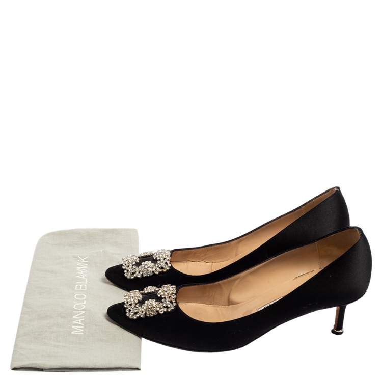 Pre Owned Manolo Blahnik Black Satin Hangisi Pumps Size 40